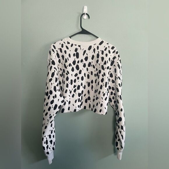 Champion Reverse Weave Dalmatian Black White Print Cropped Sweatshirt Small - Picture 6 of 7